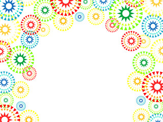 白背景の打ち上げ花火　カラフルでポップなデザイン