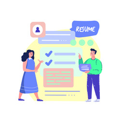 Online Interview CV,Resume Creating Colloquium.Recruitment Agency Unemployed People.Head Hunter Hiring.Applicant Professional Profile.Job Searching Platform,Recruitment Application.Vector Illustration
