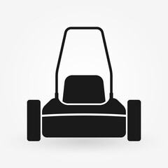 Lawn mower icon. Lawnmower front view silhouette. Lawn mowing logo. Grass care machine. Vector illustration.
