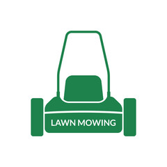 Fototapeta premium Lawn mower icon. Lawnmower front view silhouette. Lawn mowing logo. Grass care machine. Vector illustration.