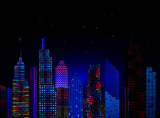 Night city with neon glow on dark background vector 10