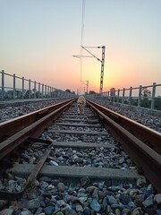 Fototapeta na wymiar picture of railway track taken in the evening