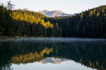 Summer sunrise in Eibsee, Bavaria, South Germany. Europe