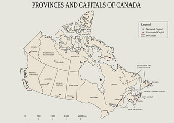 Map of provinces and capitals of Canada - 366021504