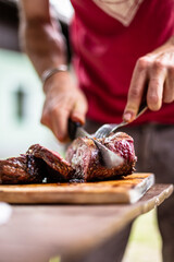 barbeque meat preparation in a summer day