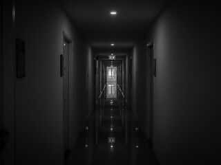 Dark mysterious corridor in building.