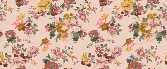Elegant stylish spring floral seamless pattern with dots and lineart.