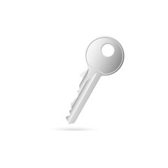 Metal key of doorway padlock template, realistic vector illustration isolated.