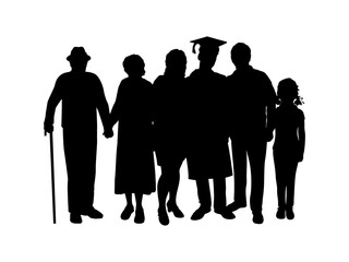 Silhouette of a young man graduate with family and grandparents