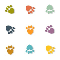 Seamless pattern with colored heart shaped footprints on white background