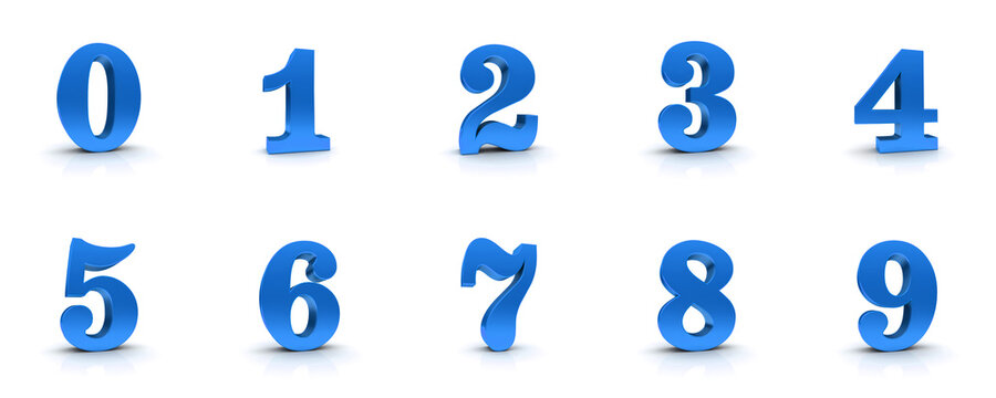 number set 3d blue numerals signs digits 0 1 2 3 4 5 6 7 8 9 zero one two three four five six seven eight nine