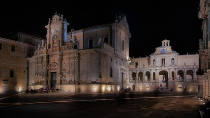 Fototapeta na wymiar Lecce piazza del duomo at night monuments Italy