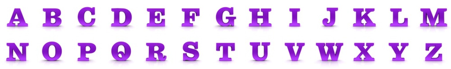 Alphabet letters signs characters types purple 3d capital letter A B C D E F G H I J K L M N O P Q R S T U V W X Y Z