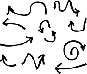 Grunge Dirt Arrow Vector. Dry Brush Stroke . Curved arrow set . sideways. black sign.  element for your design . distressed direction