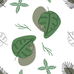 Seamless pattern monsterra tropical leaf with abstract shape and. All object are isolated. All shapes resize able. Ready to print for fabric