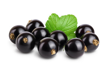 black currant with leaves isolated on white background with clipping path and full depth of field