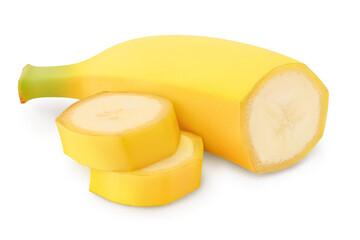 cut banana isolated on white background with clipping path and full depth of field.