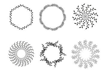 Set wreaths and laurel.Hand painted green branches,leaves,leaf,petal decor elements