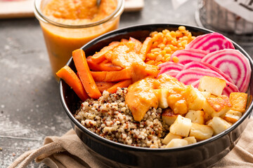 Vegetarian Bowl with Sweet Potato,Beetroot and Halumi Cheese