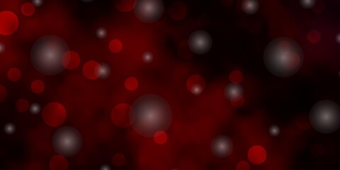 Dark Red vector layout with circles, stars. Illustration with set of colorful abstract spheres, stars. New template for a brand book.