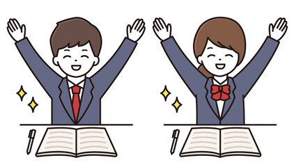 男子学生 女子学生 万歳 イラスト