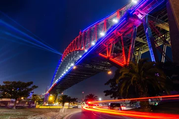 Photo sur Plexiglas Sydney Harbour Bridge Pont du port de Sydney avec installation lumineuse pendant Vivid Sydney