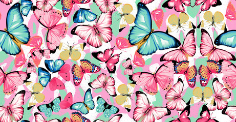 Butterfly illustration composition that form a pattern with squash colour background