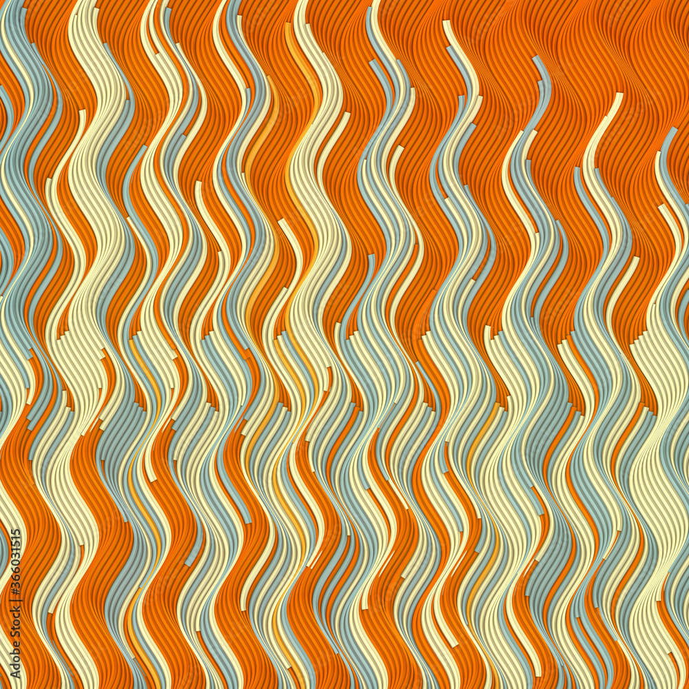 Aufkleber Colored wavy lines on orange background. 3d rendering abstract wavy pattern