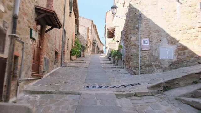 Walkthrough in Medieval Village view in Castiglione della Pescaia. Tuscany, Italy.