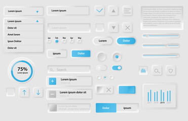 Neomorphic UI UX white design elements kit vector template for Mobile and Web apps Neomorphism style