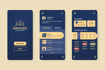 Barber shop booking application interface template for smartphone