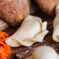 Homemade Russian pierogi stuffed with mashed potatoes.