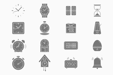 Watch Icons set - Vector silhouettes of watch, stopwatch, hourglass, timer, wristwatch, calendar for the site or interface