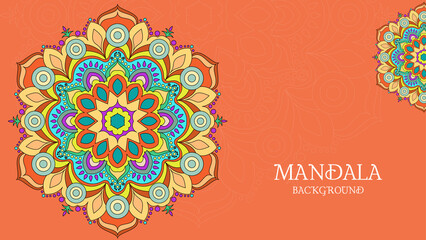 Colorful mandala background, banner, card or wallpaper. Relax and meditation poster. Vector illustration. Eps 10.	
