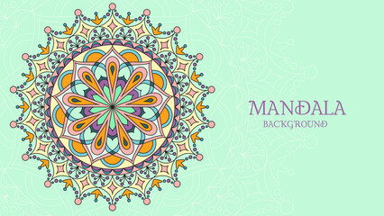 Colorful mandala background, banner, card or wallpaper. Relax and meditation poster. Vector illustration. Eps 10.	