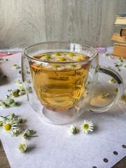 chamomile tea in a transparent cup