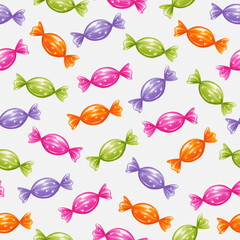 Colorful lollipops and bonbons background seamless pattern.