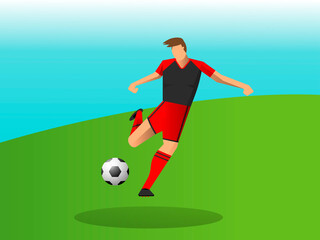 Abstract soccer player quick shooting a ball. Vector illustration