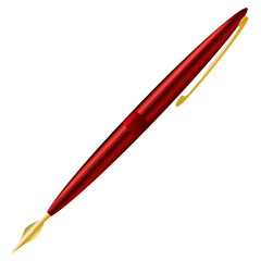 Red fountain pen isolated on a white background.A fountain pen with a gold quill.Vector illustration.