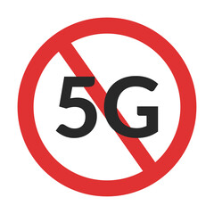 5g forbidden symbol. No 5G mobile network sign.
