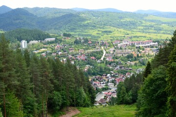 Scenic view of Szczawnica village, southern Poland. Summer in Pieniny Mountains.