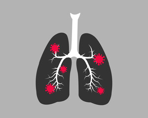 Human lungs affected by virus illustration. Lungs on a grey background. Virus alert.