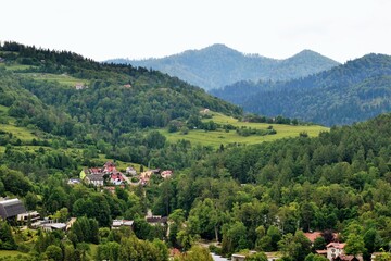 Fototapeta na wymiar Scenic view of Szczawnica village, southern Poland. Summer in Pieniny Mountains.