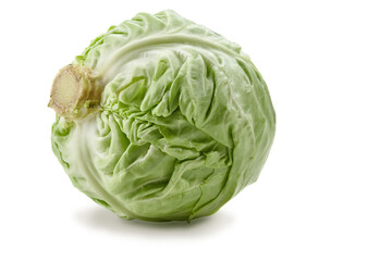 Fresh white-headed cabbage isolated on white background. Ripe vegetable, summer harvest. Close up, copy space