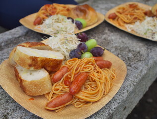 登山で作るパスタ料理