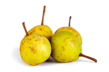 Studio shot of fresh green natural pears isolated on white