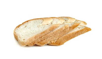 sliced french baguettes bread isolated on white background