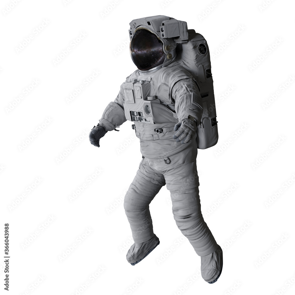 Sticker astronaut flying in outer space, isolated on white background