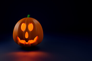 Scared Jack O Lantern and candle light in pumpkin for happy halloween ,Concept 3d illustration or 3d render