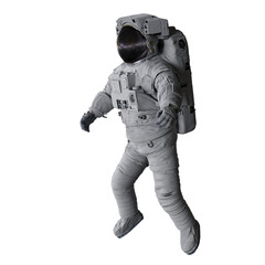 astronaut flying in outer space, isolated on white background 